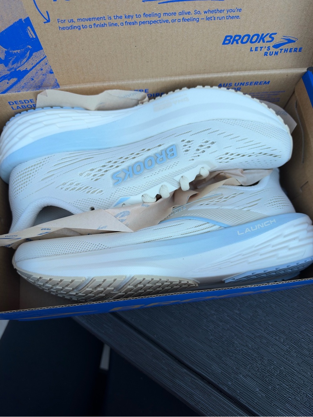 Brooks Launch Women's Running Shoes — White with Light Blue Accents